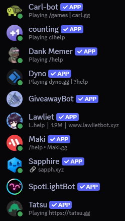 List of configured Discord bots in a server